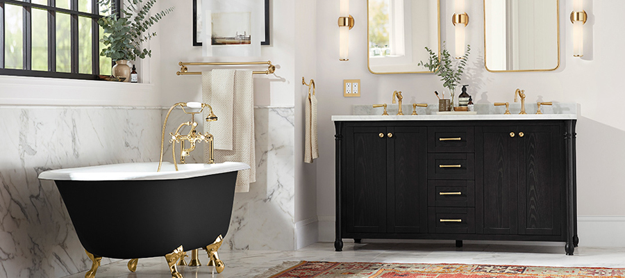 chrome bathtub with brass knobs